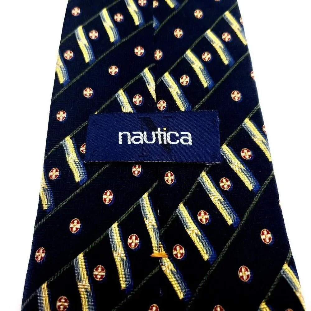 Nautica Black Silk Tie Woven Short Wide‎ Check Striped